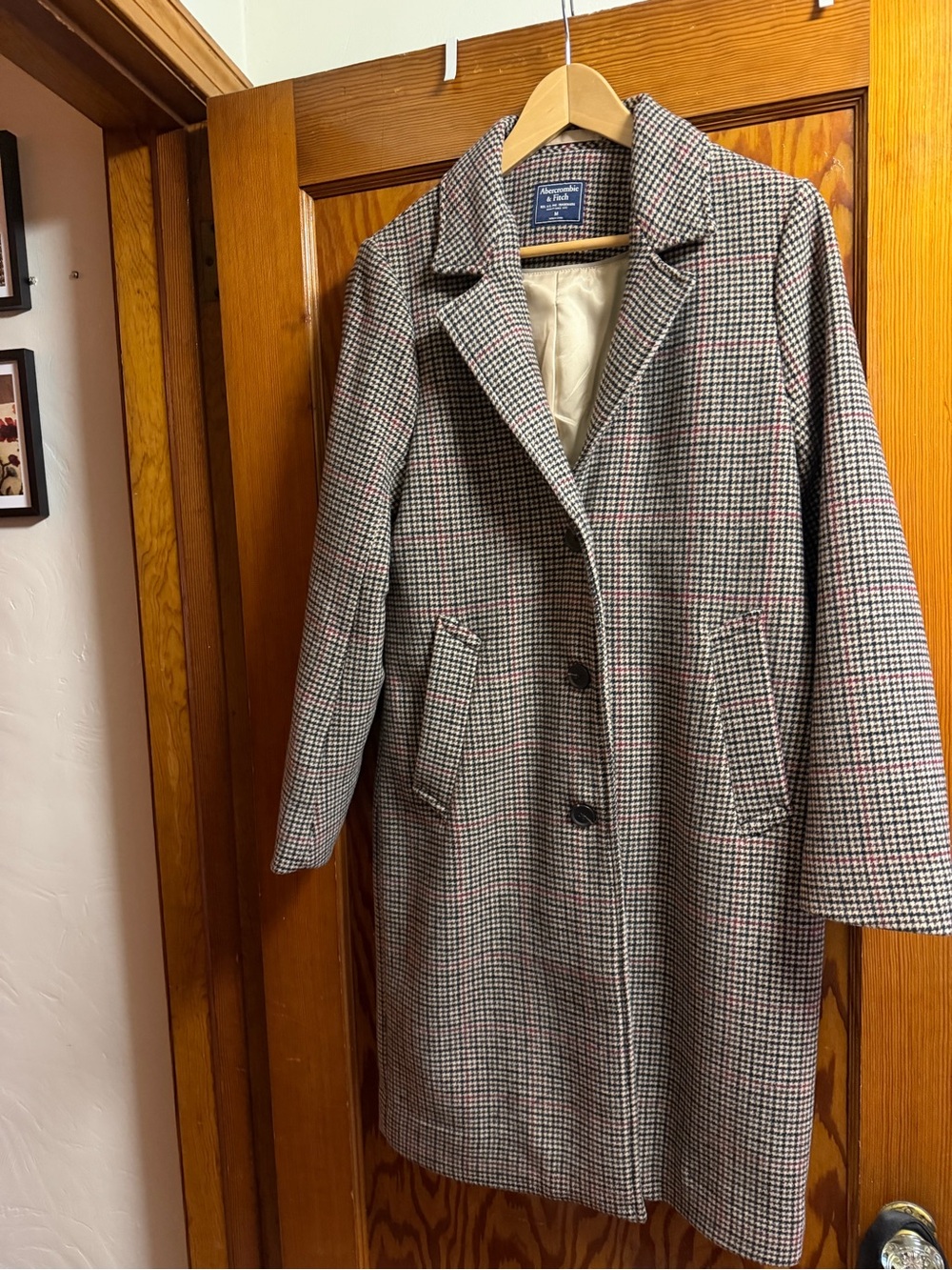 Abercrombie & Fitch Grey Houndstooth Pea Coat